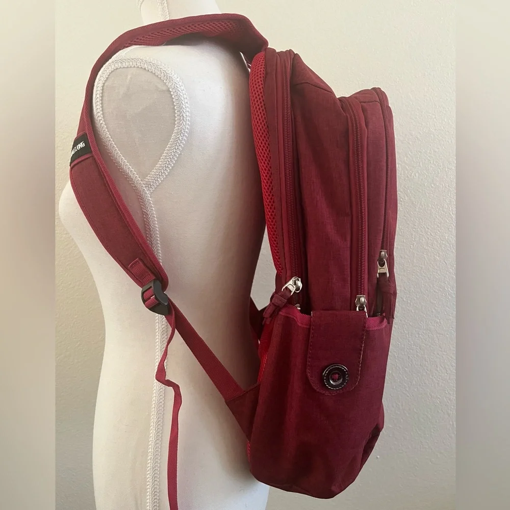Casual Unisex Burgundy Laptop Backpack- Versatile Everyday Bag